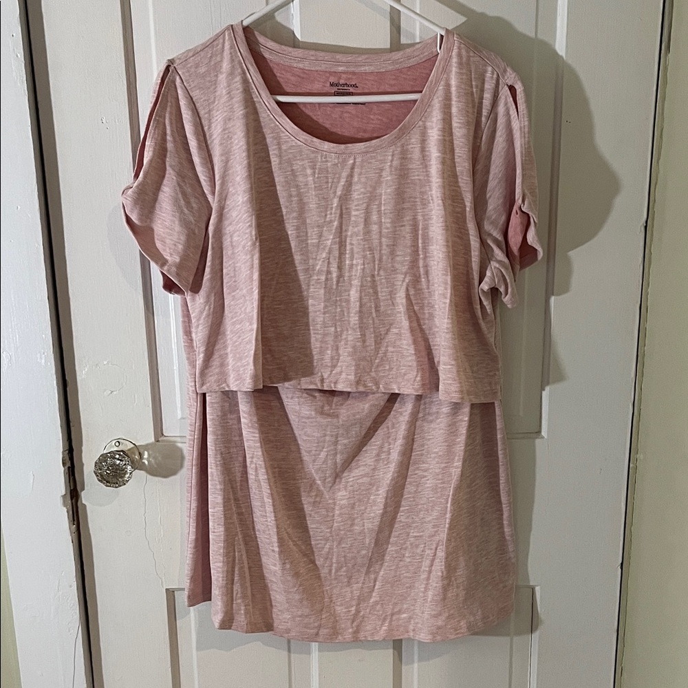 Motherhood Maternity Nursing Blush Pink Layered Short Sleeve Tee
